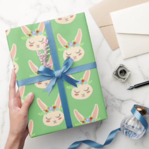 Paaslente konijnen bloemenkrans cadeaupapier