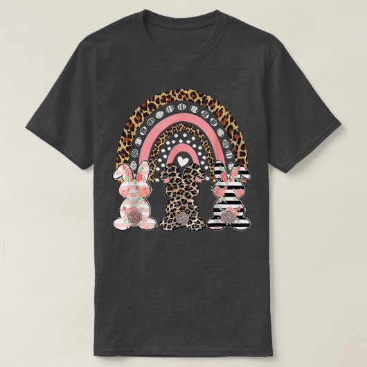 Paasleopard Rainbow Bunny Rabbit Palm Sunday Gi T-shirt (Design voorkant)