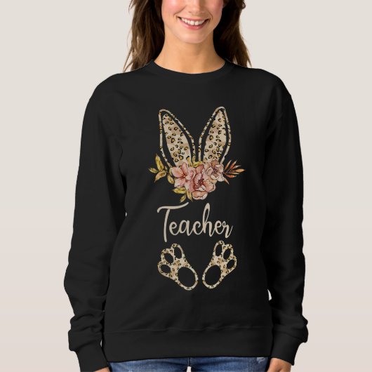 Paasleraar die Bunny Leopard Print School Eas Trui (Voorkant)