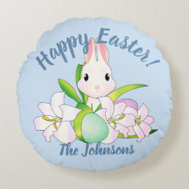 Paaslilies en zweet Bunnies Rond Kussen