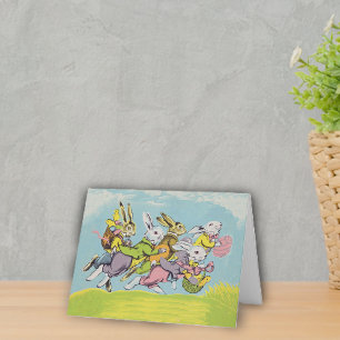 Paaslopende konijnen pastelkleurig feestdagen kaart