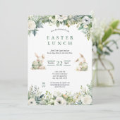 Paaslunch Egg Hunt Salie Groene Waterverf Bloemen Kaart (Staand voorkant)