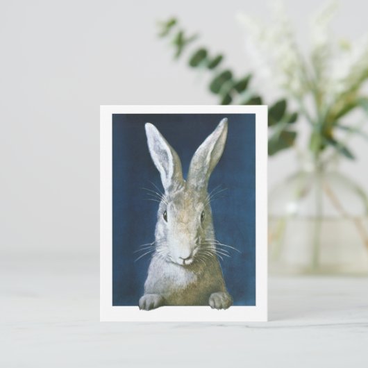  paasmaaltijd, staartje, witte konijn feestdagenkaart (Staand voorkant)