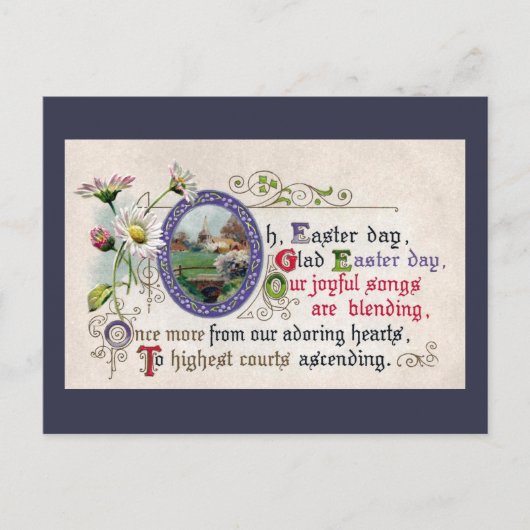 paasmadeliefjes en kleine kerkjes plus gedicht feestdagenkaart (Voorkant)