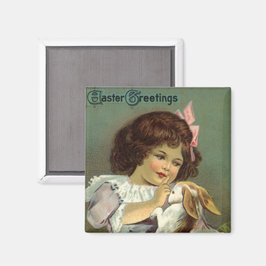  paasmakereieren, Victoriaans meisje Bunny Rabbit Magneet (Voorkant / Achterkant)