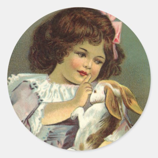  paasmakereieren, Victoriaans meisje Bunny Rabbit Ronde Sticker (Voorkant)