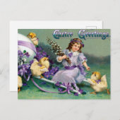  paasmakerij Girl Egg Chick Carriage Briefkaart (Voorkant / Achterkant)
