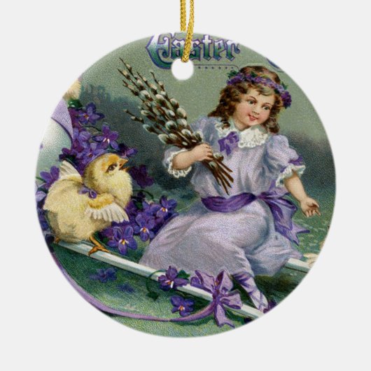  paasmakerij Girl Egg Chick Carriage Keramisch Ornament (Voorkant)