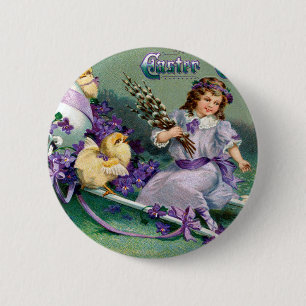 paasmakerij Girl Egg Chick Carriage Ronde Button 5,7 Cm