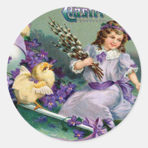 paasmakerij Girl Egg Chick Carriage Ronde Sticker