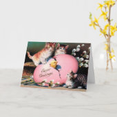 paasmakerij Katten Chick en paaseieren Kaart (Gele Bloem)