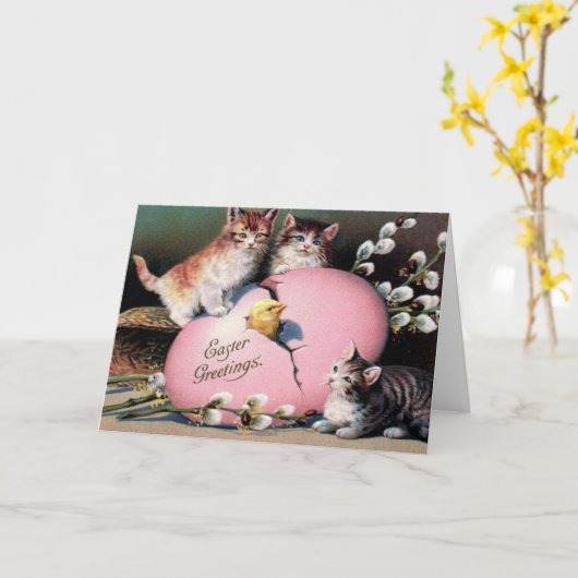 paasmakerij Katten Chick en paaseieren Kaart (Gele Bloem)