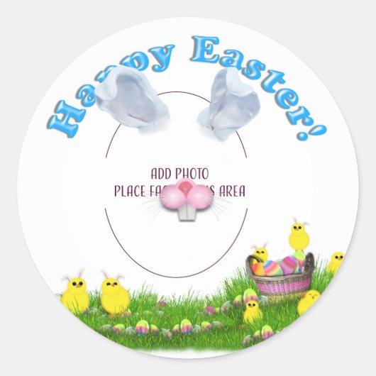 Paasmand Basket Foto Frame voor Pasen Ronde Sticker (Voorkant)