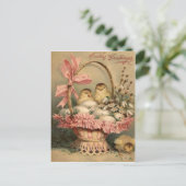 Paasmand Ei Chick Roze Boog Feestdagenkaart (Staand voorkant)