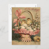 Paasmand Ei Chick Roze Boog Feestdagenkaart (Voorkant / Achterkant)