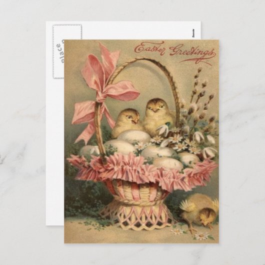 Paasmand Ei Chick Roze Boog Feestdagenkaart (Voorkant / Achterkant)