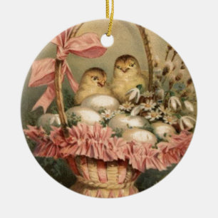 Paasmand Ei Chick Roze Boog Keramisch Ornament