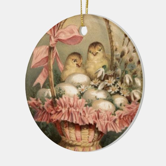 Paasmand Ei Chick Roze Boog Keramisch Ornament (Links)