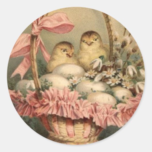 Paasmand Ei Kuiken Roze Strikje Ronde Sticker (Voorkant)
