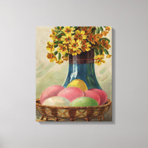 Paasmand Eieren Bloemen Antiek Canvas Afdruk