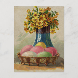 Paasmand Eieren Bloemen Antiek Feestdagenkaart