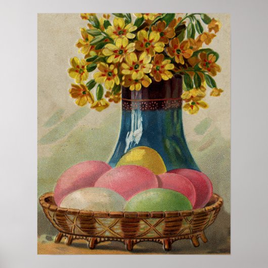 Paasmand Eieren Bloemen Antiek Poster (Voorkant)