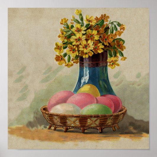 Paasmand Eieren Bloemen Antiek Poster (Voorkant)