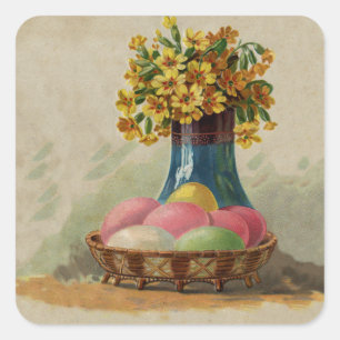 Paasmand Eieren Bloemen Antiek Vierkante Sticker