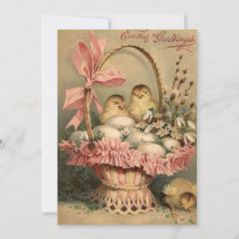 Paasmand Eieren Kuiken Roze Lint Feestdagenkaart