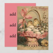 Paasmand Eieren Kuiken Roze Lint Feestdagenkaart (Voorkant / Achterkant)