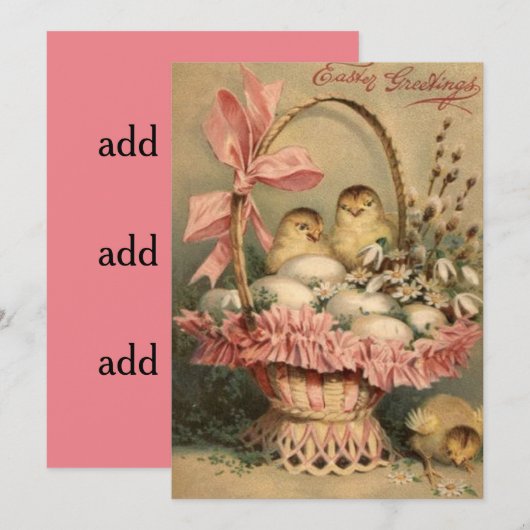 Paasmand Eieren Kuiken Roze Lint Feestdagenkaart (Voorkant / Achterkant)