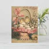 Paasmand Eieren Kuiken Roze Lint Feestdagenkaart (Staand voorkant)