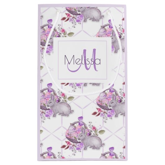 Paasmand en bunny met naam en monogram klein cadeauzakje (Achterkant)