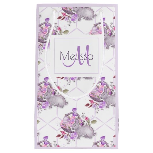 Paasmand en bunny met naam en monogram klein cadeauzakje (Voorkant)