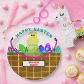 Paasmand geel blauw gestreept kuikenei papieren bordje (Feest)