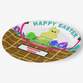 Paasmand geel blauw gestreept kuikenei papieren bordje (Gekanteld)