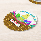 Paasmand geel blauw kuikenei kartonnen onderzetters (Gekanteld)