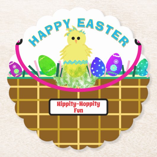 Paasmand geel blauw kuikenei kartonnen onderzetters (Voorkant)