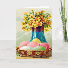 Paasmand Gekleurde Eieren Vaas Daisies Feestdagen Kaart