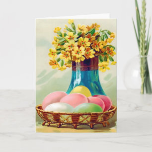 Paasmand met gekleurde eieren Vaas met margrieten Feestdagen Kaart