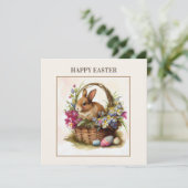 Paasmand met Konijn Vintage Gelukkig Pasen Familie Feestdagenkaart (Staand voorkant)