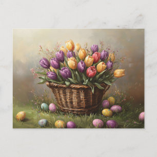 Paasmand met tulpen en eieren briefkaart
