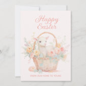 Paasmand Roze Perzik Lam Bloemen Feestdagenkaart (Voorkant)