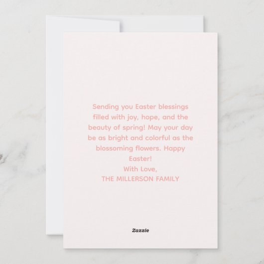 Paasmand Roze Perzik Lam Bloemen Feestdagenkaart (Achterkant)