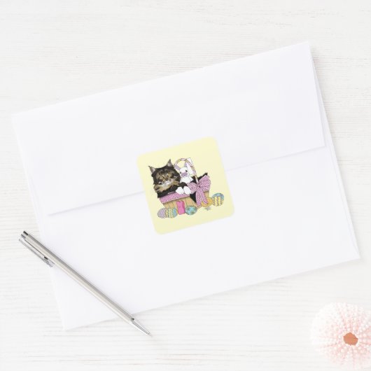 Paasmand Tabby Kitten Vierkante Sticker (Envelop)