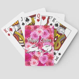 Paasmand Vul Wit Konijn Roze Bloemen Pokerkaarten
