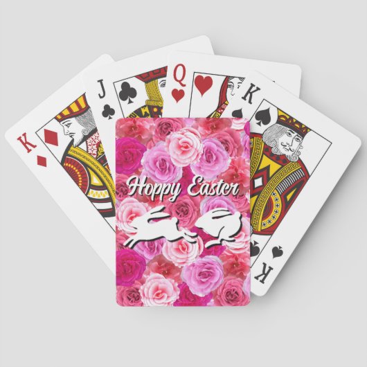 Paasmand Vul Wit Konijn Roze Bloemen Pokerkaarten (Achterkant)
