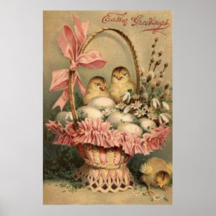 Paasmandje Ei Kuiken Roze Strik Vergeet-mij-nietje Poster