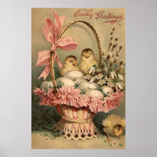 Paasmandje eichick roze boeg vergeet me niet poster (Voorkant)