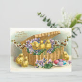 paasmandje, eieren en kuikens feestdagenkaart (Staand voorkant)